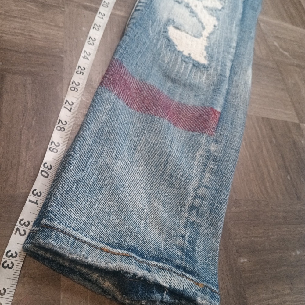 Embellish Jeans Straight 35x33 Mens Jeans Red‎ Thread Art Distressed Y2K Street - Picture 14 of 15